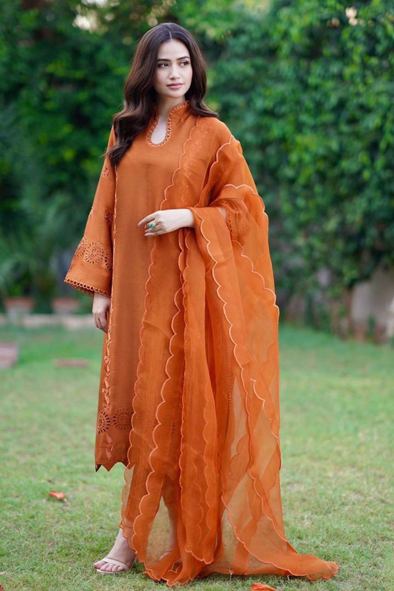 Ansab Jahangir | Luxury Silk Pret | TANGERINE ROUGE - Official Ansab Jahangir stockist in UK - Sakeena London