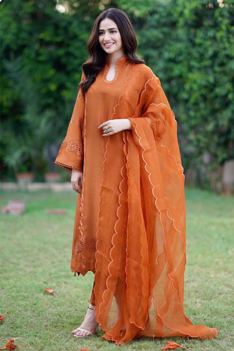 Ansab Jahangir | Luxury Silk Pret | TANGERINE ROUGE - Official Ansab Jahangir stockist in UK - Sakeena London