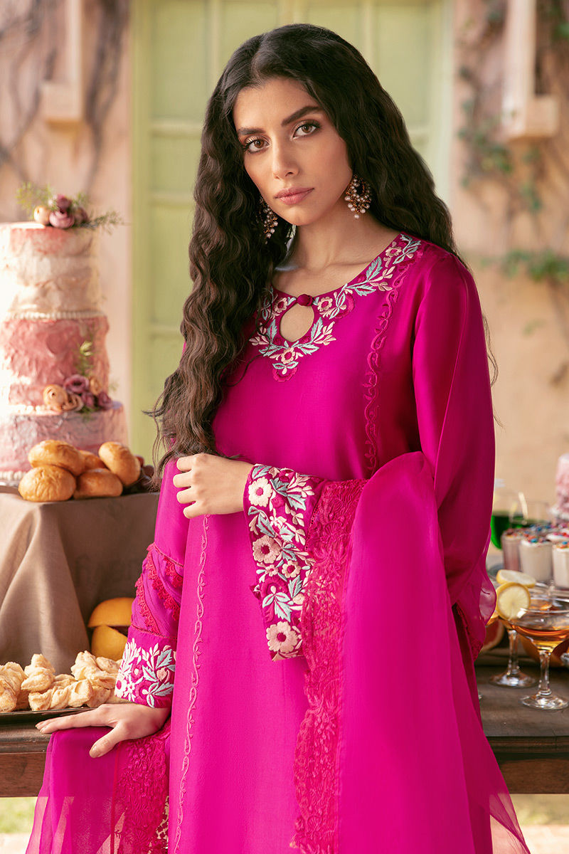 Ansab Jahangir | Luxury Silk Pret | FIERY MAGENTA - Official Ansab Jahangir stockist in UK - Sakeena London