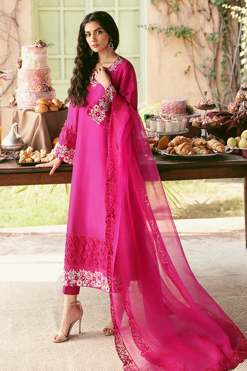 Ansab Jahangir | Luxury Silk Pret | FIERY MAGENTA - Official Ansab Jahangir stockist in UK - Sakeena London