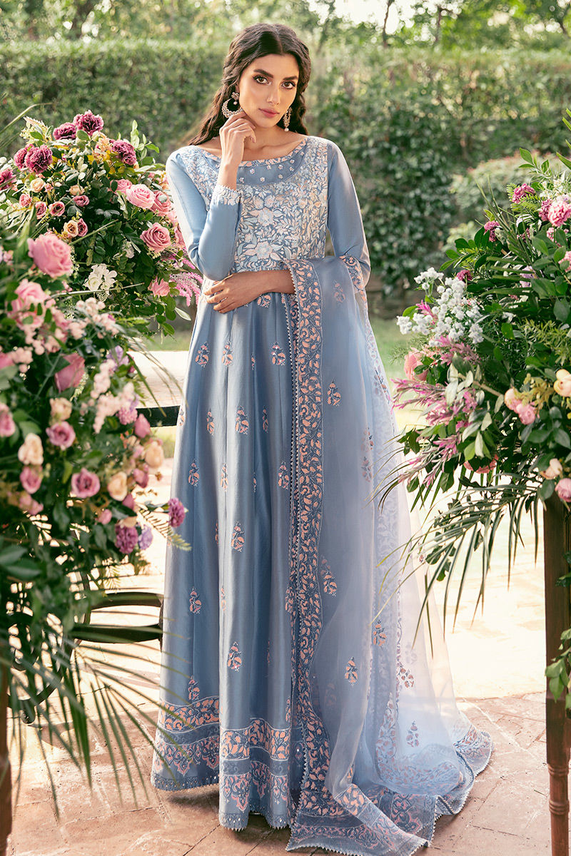 Ansab Jahangir | Luxury Silk Pret | PERIWINKLE BLOOM - Official Ansab Jahangir stockist in UK - Sakeena London