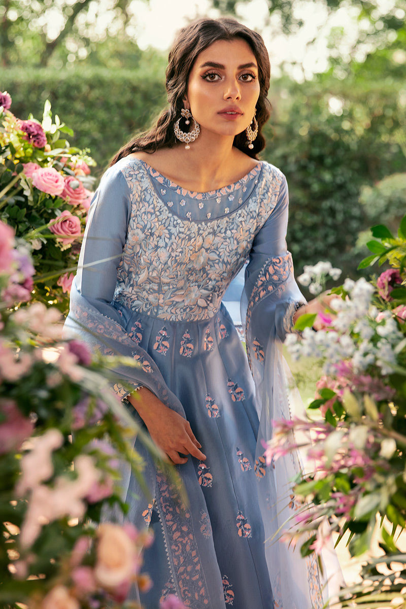 Ansab Jahangir | Luxury Silk Pret | PERIWINKLE BLOOM - Official Ansab Jahangir stockist in UK - Sakeena London