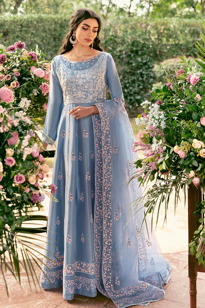 Ansab Jahangir | Luxury Silk Pret | PERIWINKLE BLOOM - Official Ansab Jahangir stockist in UK - Sakeena London