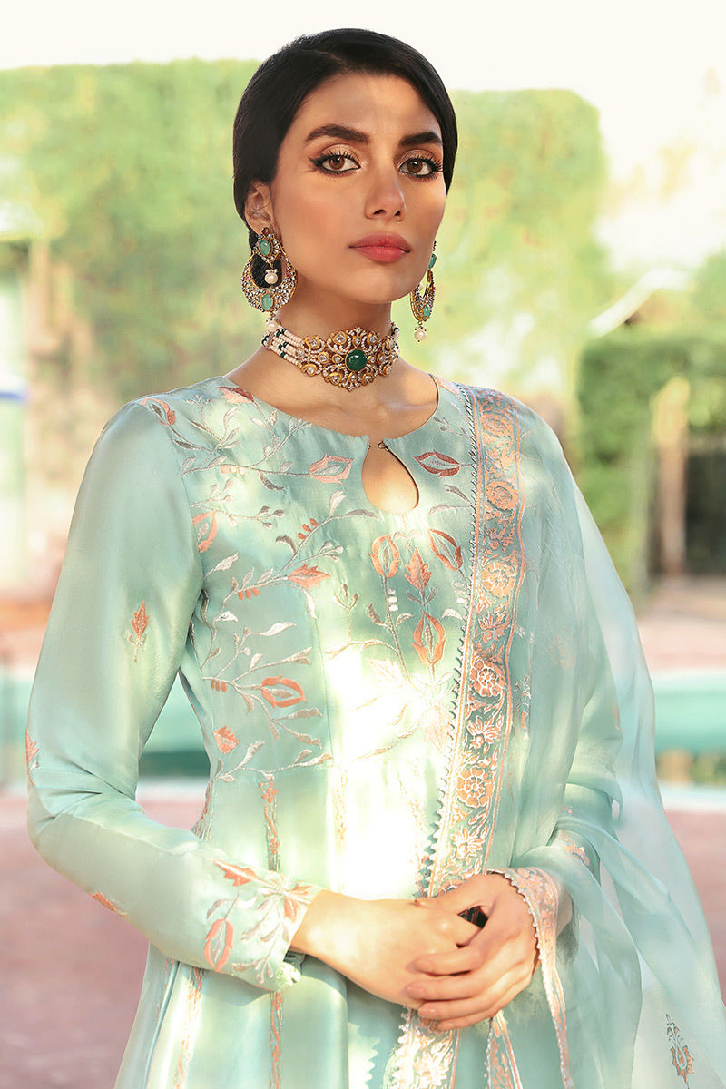 Ansab Jahangir | Luxury Silk Pret | SEAFOAM - Official Ansab Jahangir stockist in UK - Sakeena London