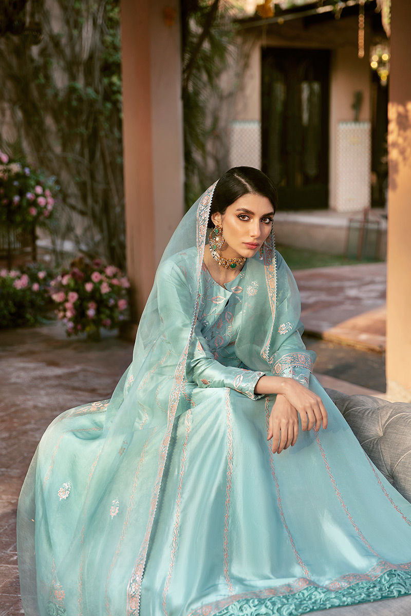 Ansab Jahangir | Luxury Silk Pret | SEAFOAM - Official Ansab Jahangir stockist in UK - Sakeena London