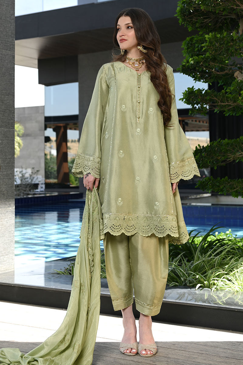 Ansab Jahangir | Luxury Silk Pret | STONE GREEN - Official Ansab Jahangir stockist in UK - Sakeena London