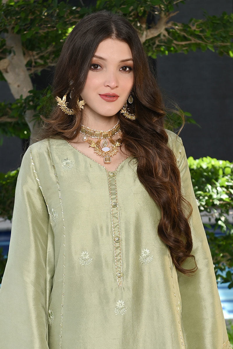 Ansab Jahangir | Luxury Silk Pret | STONE GREEN - Official Ansab Jahangir stockist in UK - Sakeena London