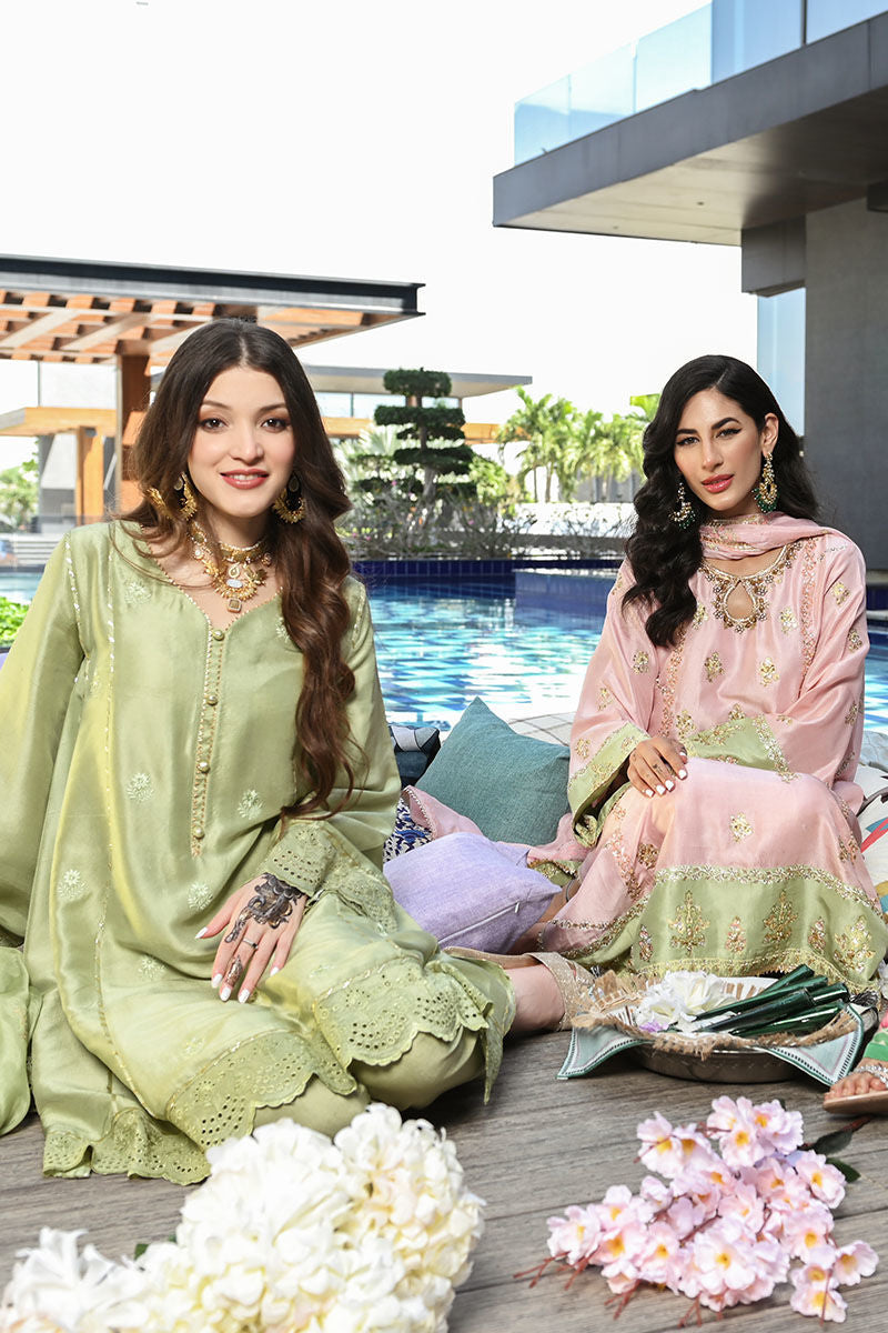 Ansab Jahangir | Luxury Silk Pret | STONE GREEN - Official Ansab Jahangir stockist in UK - Sakeena London