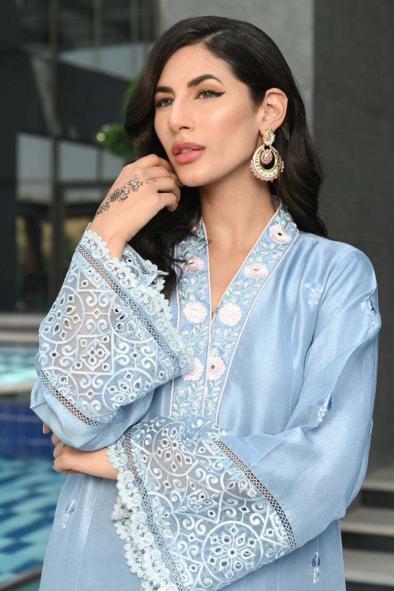 Ansab Jahangir | Luxury Silk Pret | CRYSTAL BLUE - Official Ansab Jahangir stockist in UK - Sakeena London