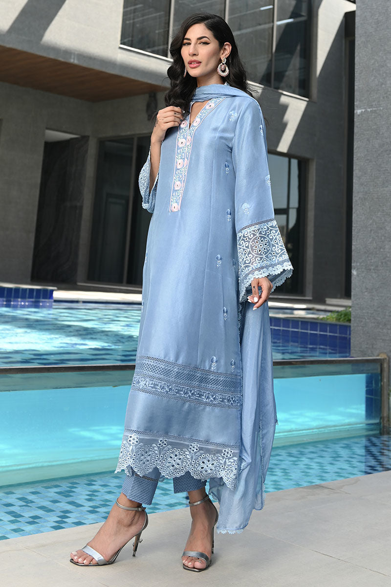 Ansab Jahangir | Luxury Silk Pret | CRYSTAL BLUE - Official Ansab Jahangir stockist in UK - Sakeena London