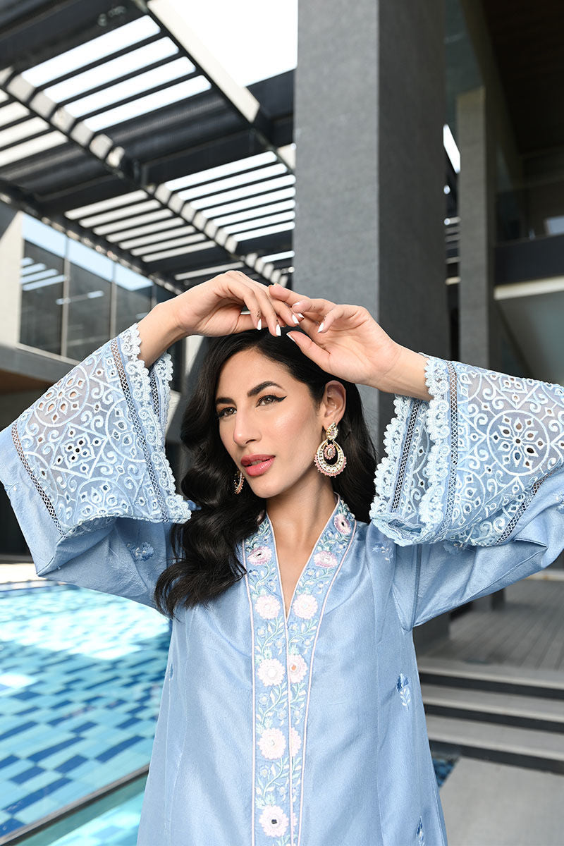 Ansab Jahangir | Luxury Silk Pret | CRYSTAL BLUE - Official Ansab Jahangir stockist in UK - Sakeena London