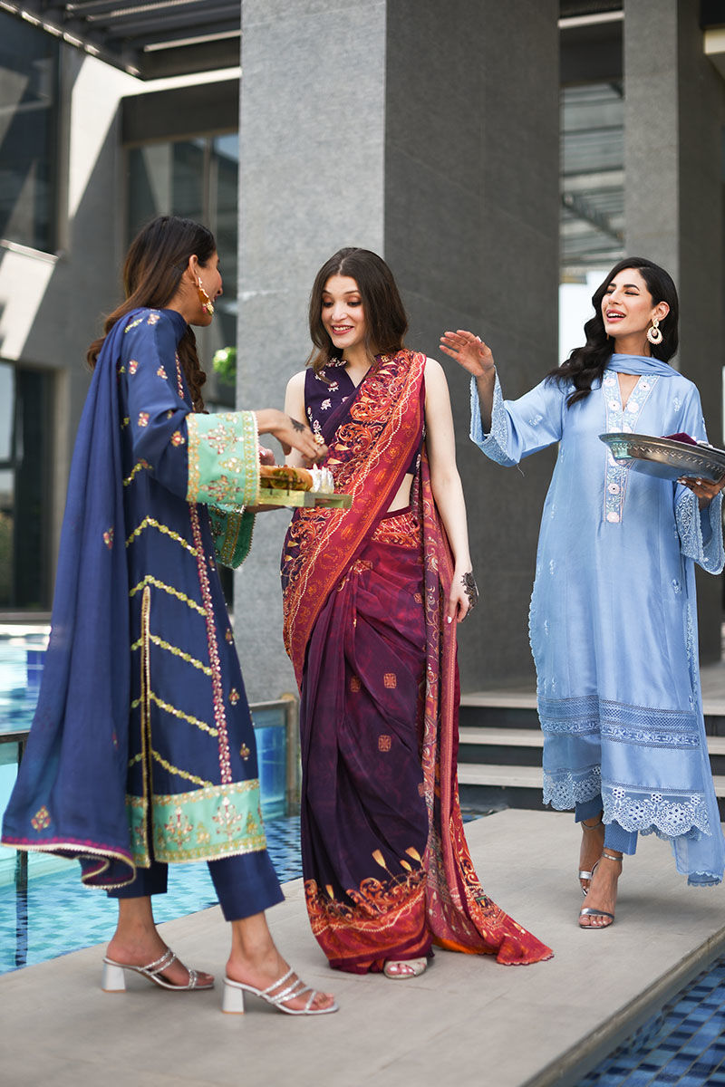 Ansab Jahangir | Luxury Silk Pret | CRYSTAL BLUE - Official Ansab Jahangir stockist in UK - Sakeena London