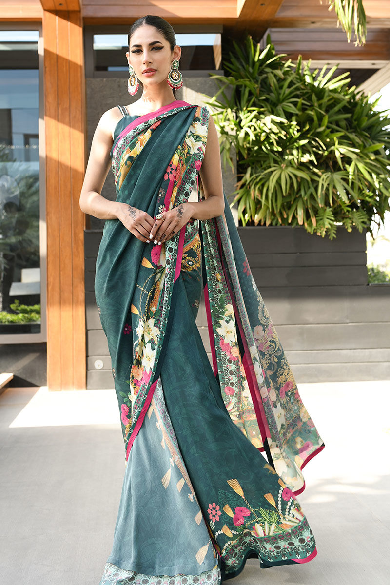 Ansab Jahangir | Luxury Silk Pret | DEEP TEAL - Official Ansab Jahangir stockist in UK - Sakeena London