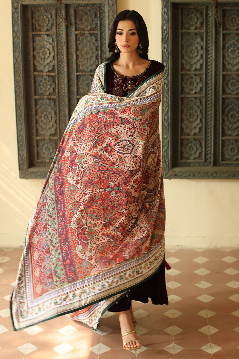 Aisha Imran | Printed Panache Velvet Shawls 25 | Sarai Shirt and Pants - Official Aisha Imran stockist in UK - Sakeena London