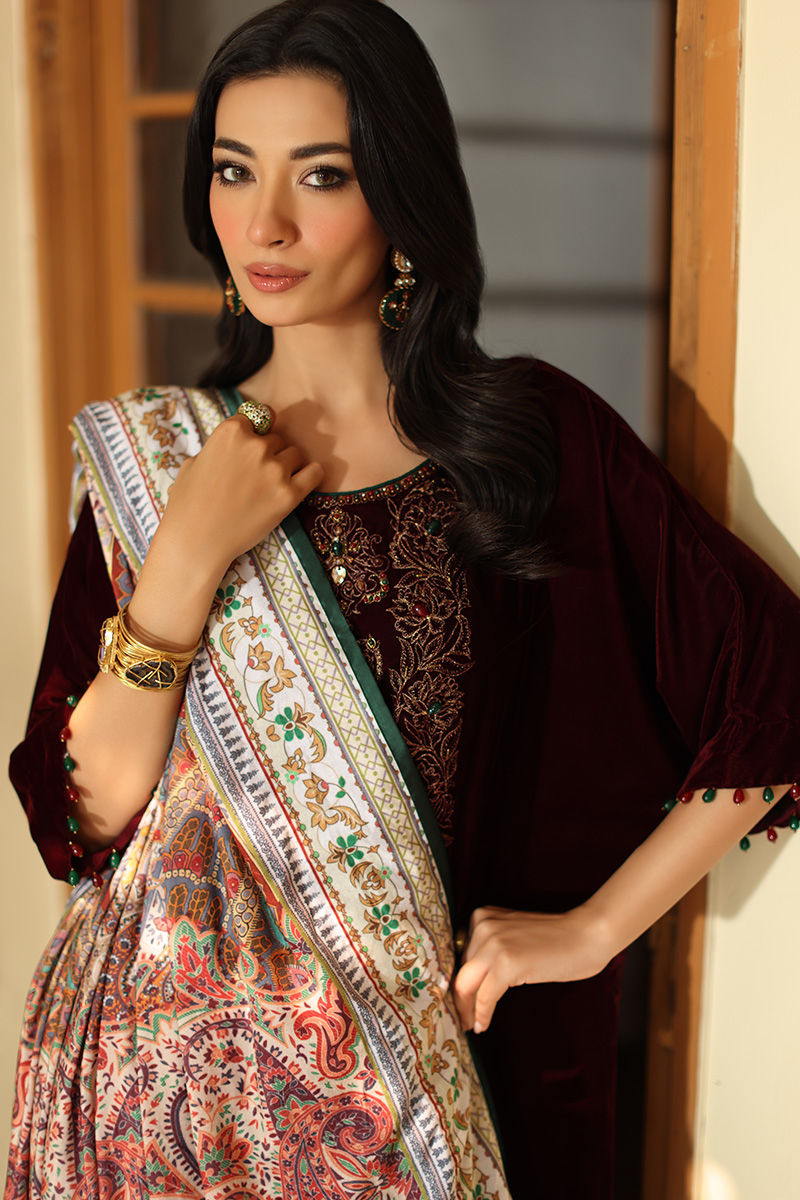 Aisha Imran | Printed Panache Velvet Shawls 25 | Sarai Shirt and Pants - Official Aisha Imran stockist in UK - Sakeena London