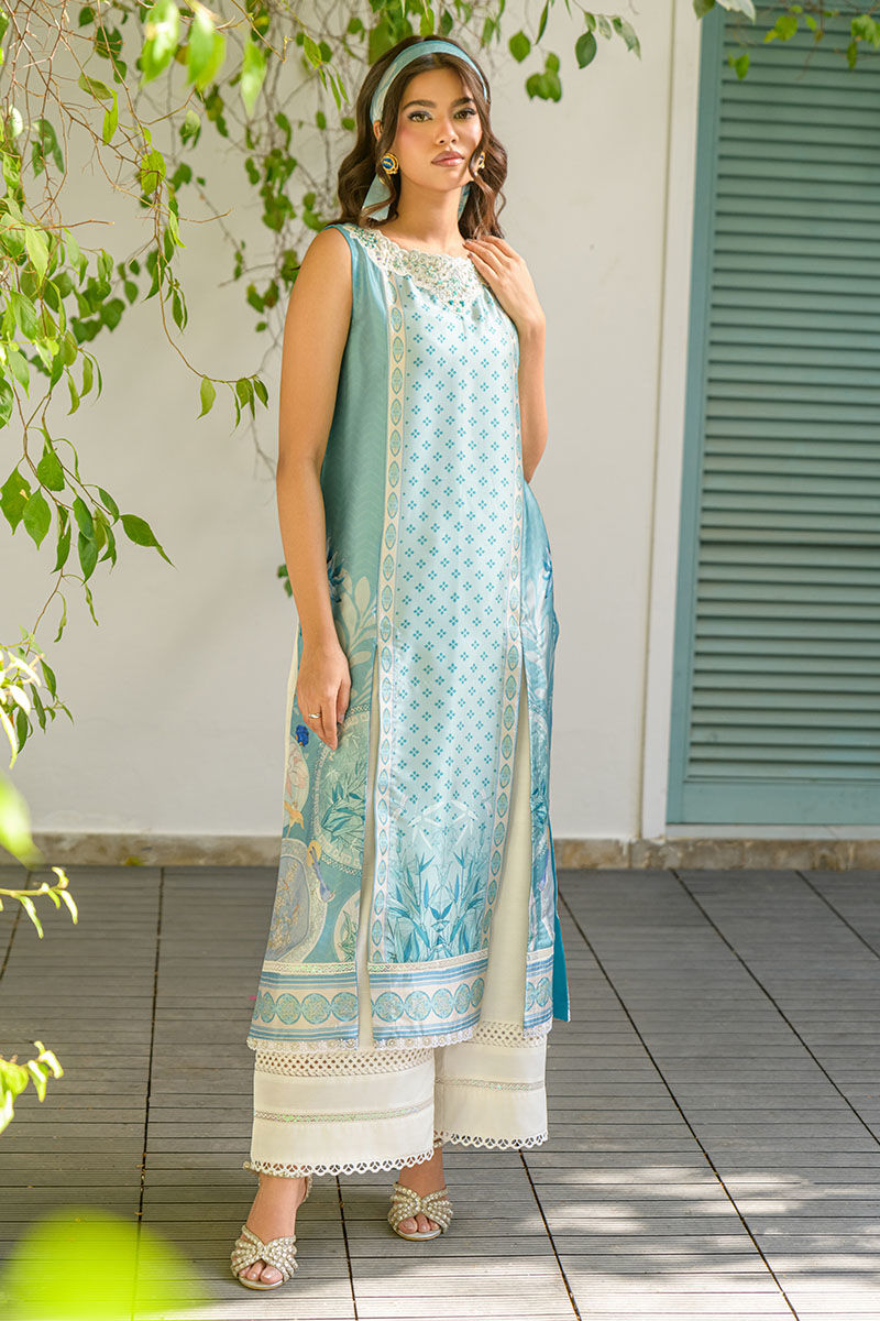 Fatima Khan | Eid Digital Silk Prints | Teal Tropics - Official Fatima Khan stockist in UK - Sakeena London