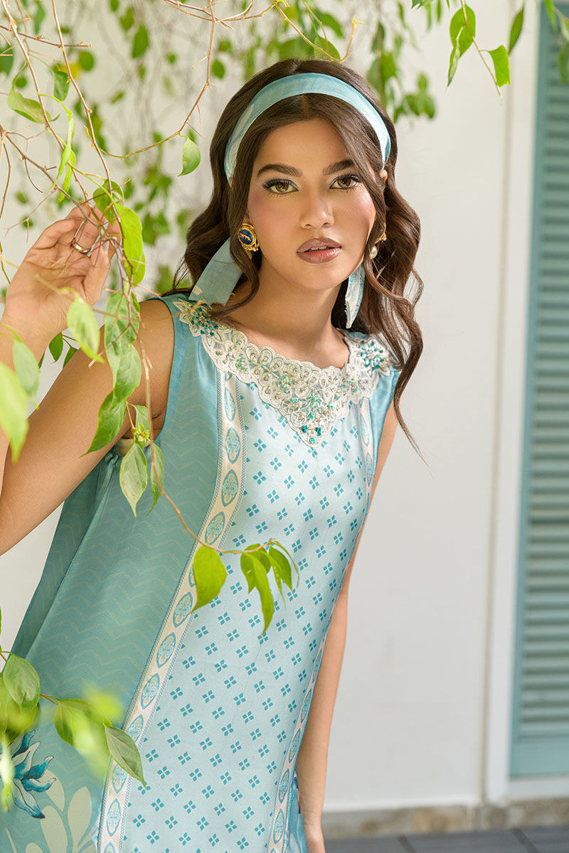 Fatima Khan | Eid Digital Silk Prints | Teal Tropics - Official Fatima Khan stockist in UK - Sakeena London