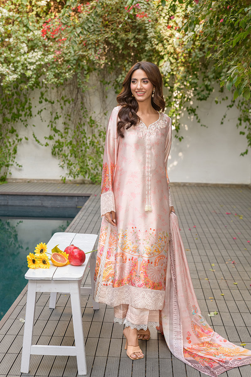 Fatima Khan | Eid Digital Silk Prints | Oriental Peach - Official Fatima Khan stockist in UK - Sakeena London