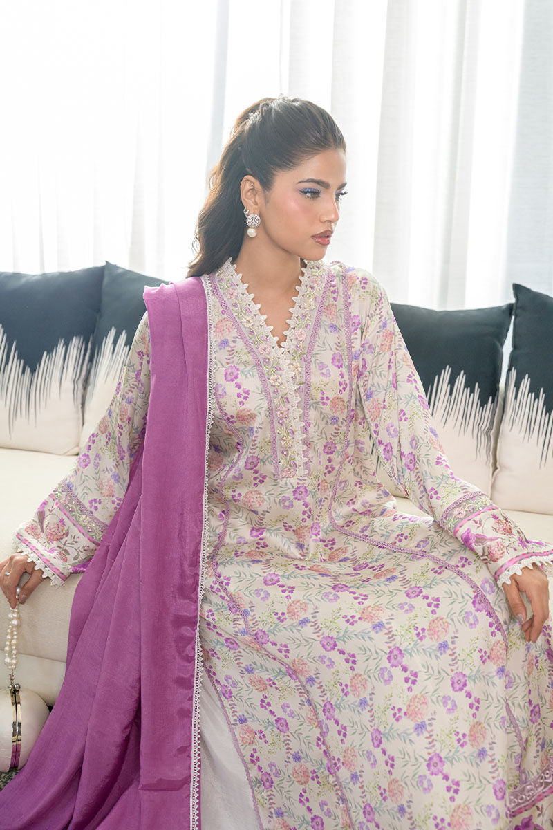 Fatima Khan | Eid Digital Silk Prints | Lavender Ivory - Official Fatima Khan stockist in UK - Sakeena London