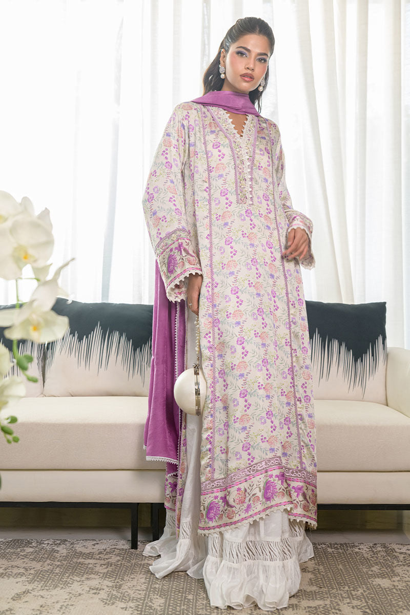 Fatima Khan | Eid Digital Silk Prints | Lavender Ivory - Official Fatima Khan stockist in UK - Sakeena London