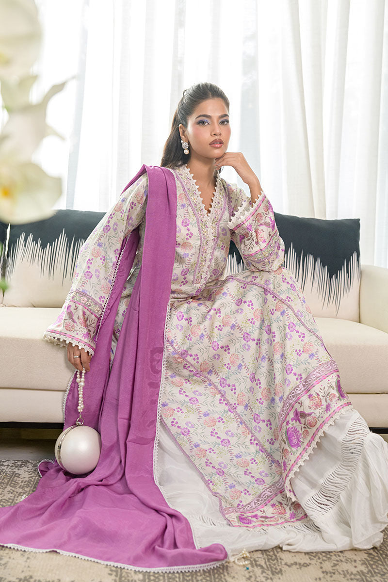 Fatima Khan | Eid Digital Silk Prints | Lavender Ivory - Official Fatima Khan stockist in UK - Sakeena London