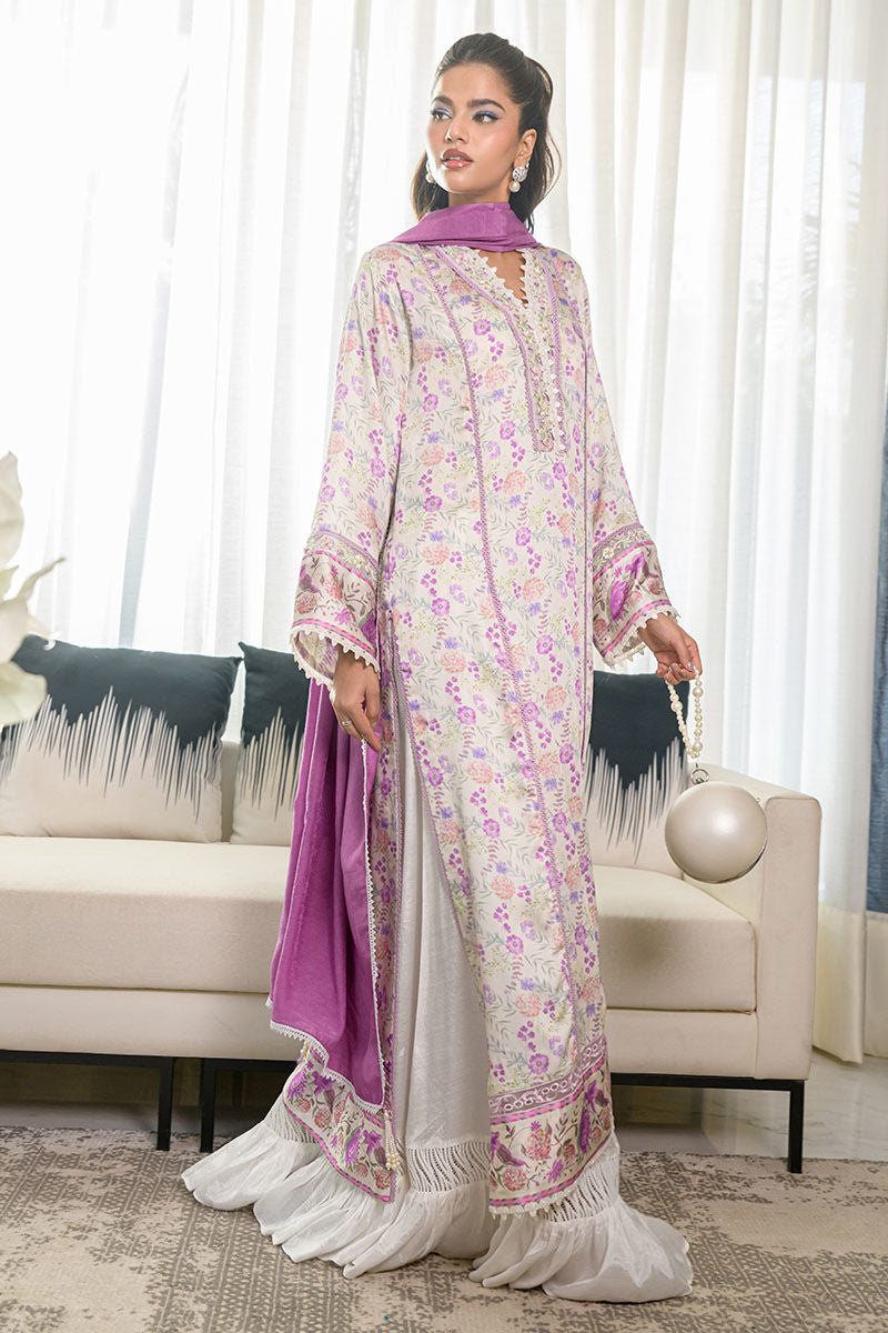 Fatima Khan | Eid Digital Silk Prints | Lavender Ivory - Official Fatima Khan stockist in UK - Sakeena London