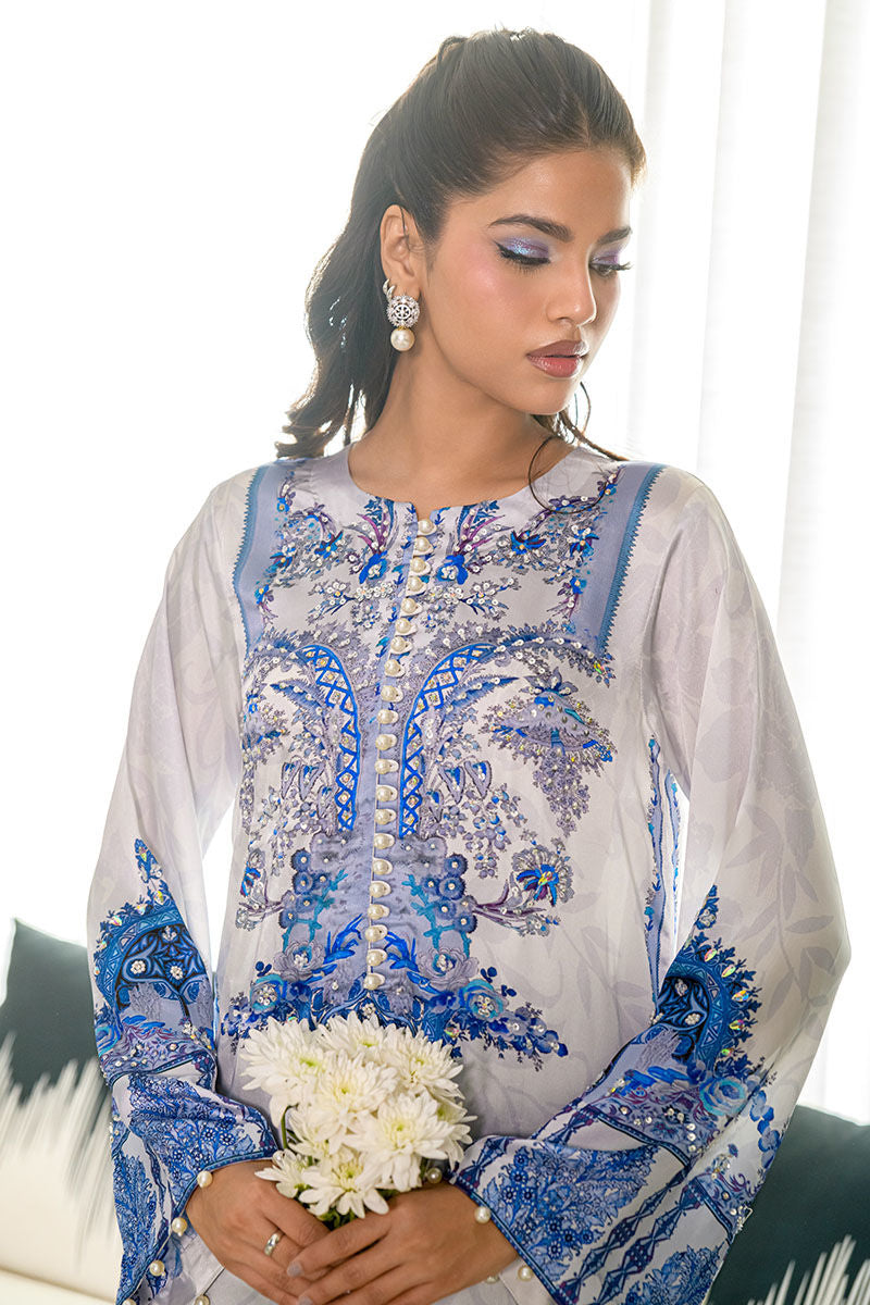 Fatima Khan | Eid Digital Silk Prints | White Opal - Official Sakeena London stockist in UK - Sakeena London