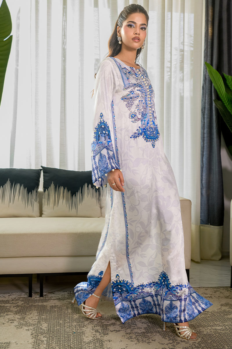 Fatima Khan | Eid Digital Silk Prints | White Opal - Official Sakeena London stockist in UK - Sakeena London