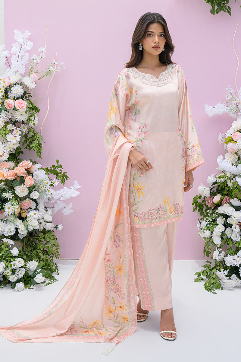 Fatima Khan | Eid Digital Silk Prints | Peach Blossoms - Official Fatima Khan stockist in UK - Sakeena London
