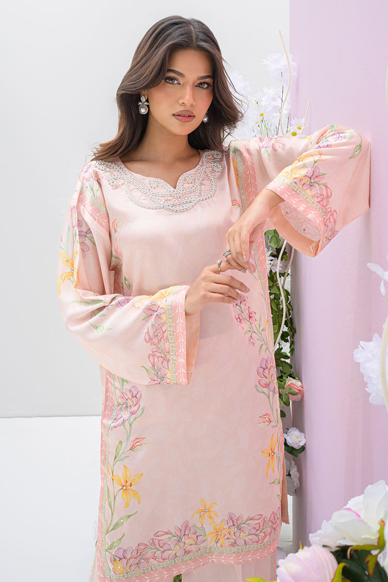 Fatima Khan | Eid Digital Silk Prints | Peach Blossoms - Official Fatima Khan stockist in UK - Sakeena London