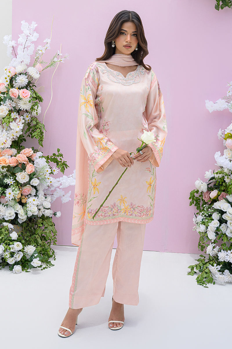 Fatima Khan | Eid Digital Silk Prints | Peach Blossoms - Official Fatima Khan stockist in UK - Sakeena London