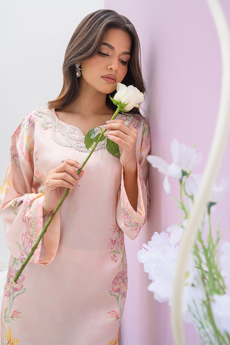 Fatima Khan | Eid Digital Silk Prints | Peach Blossoms - Official Fatima Khan stockist in UK - Sakeena London