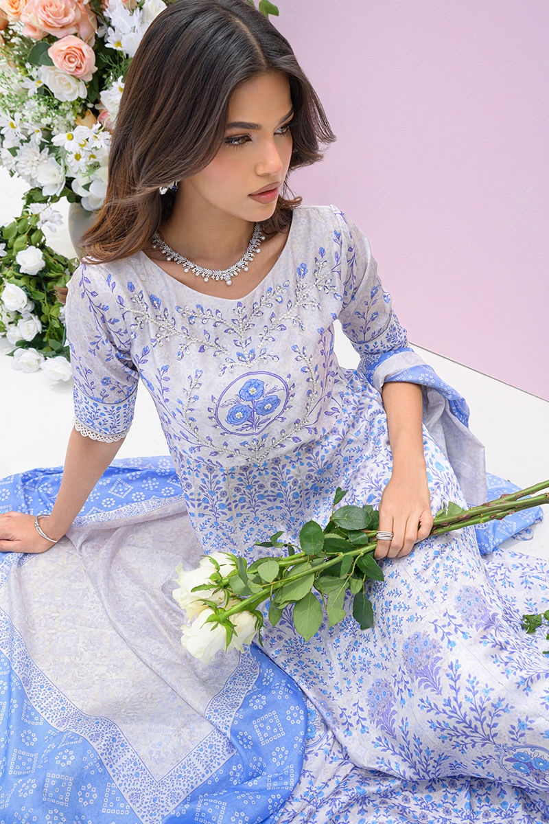 Fatima Khan | Eid Digital Silk Prints | Azure Blue - Official Fatima Khan stockist in UK - Sakeena London