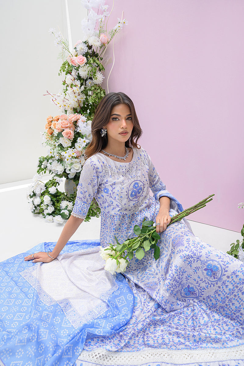 Fatima Khan | Eid Digital Silk Prints | Azure Blue - Official Fatima Khan stockist in UK - Sakeena London