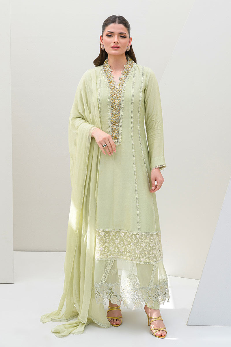 Fatima Khan | Serene Eid Luxe Pret | Honeydew Hue - Official Fatima Khan stockist in UK - Sakeena London