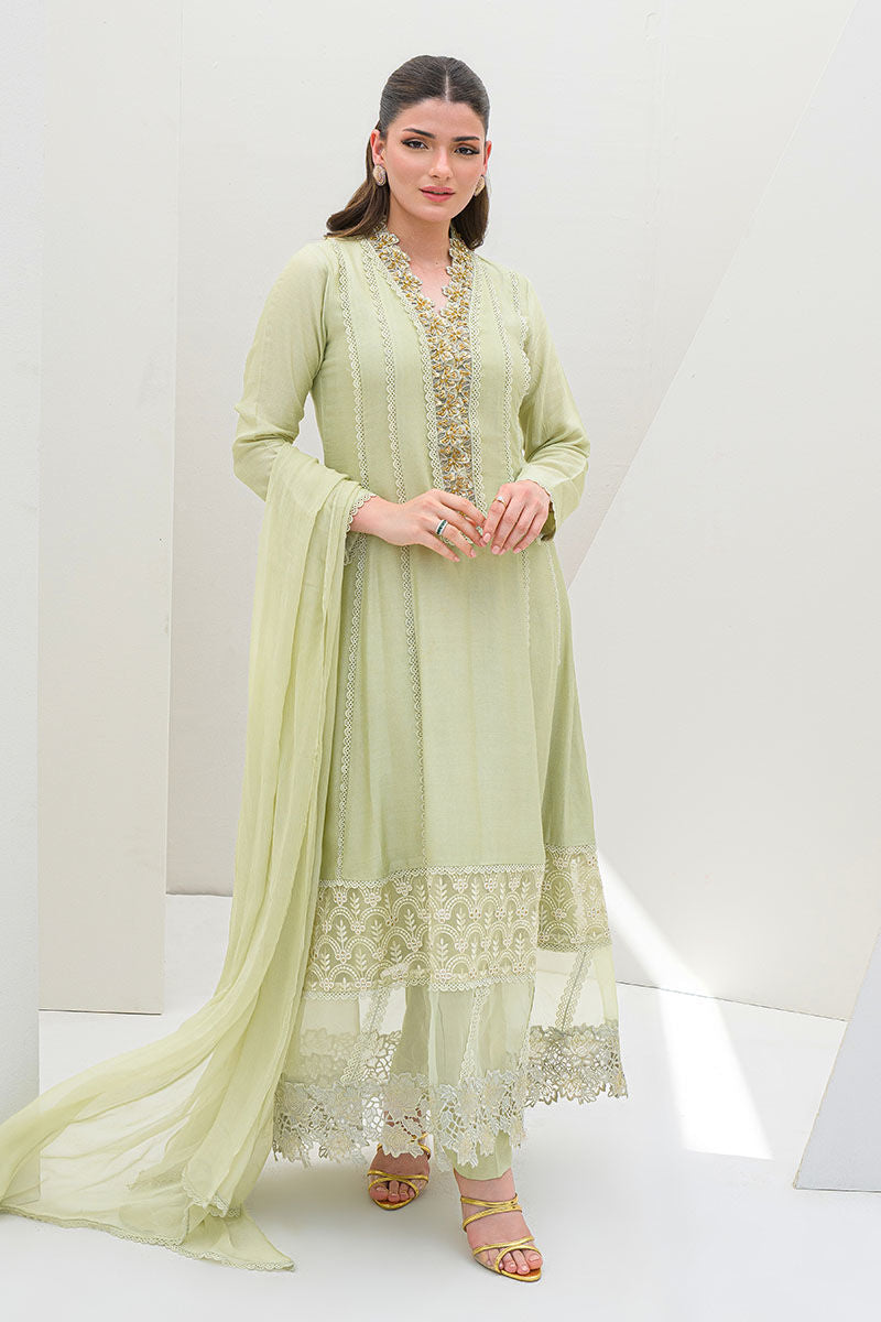 Fatima Khan | Serene Eid Luxe Pret | Honeydew Hue - Official Fatima Khan stockist in UK - Sakeena London