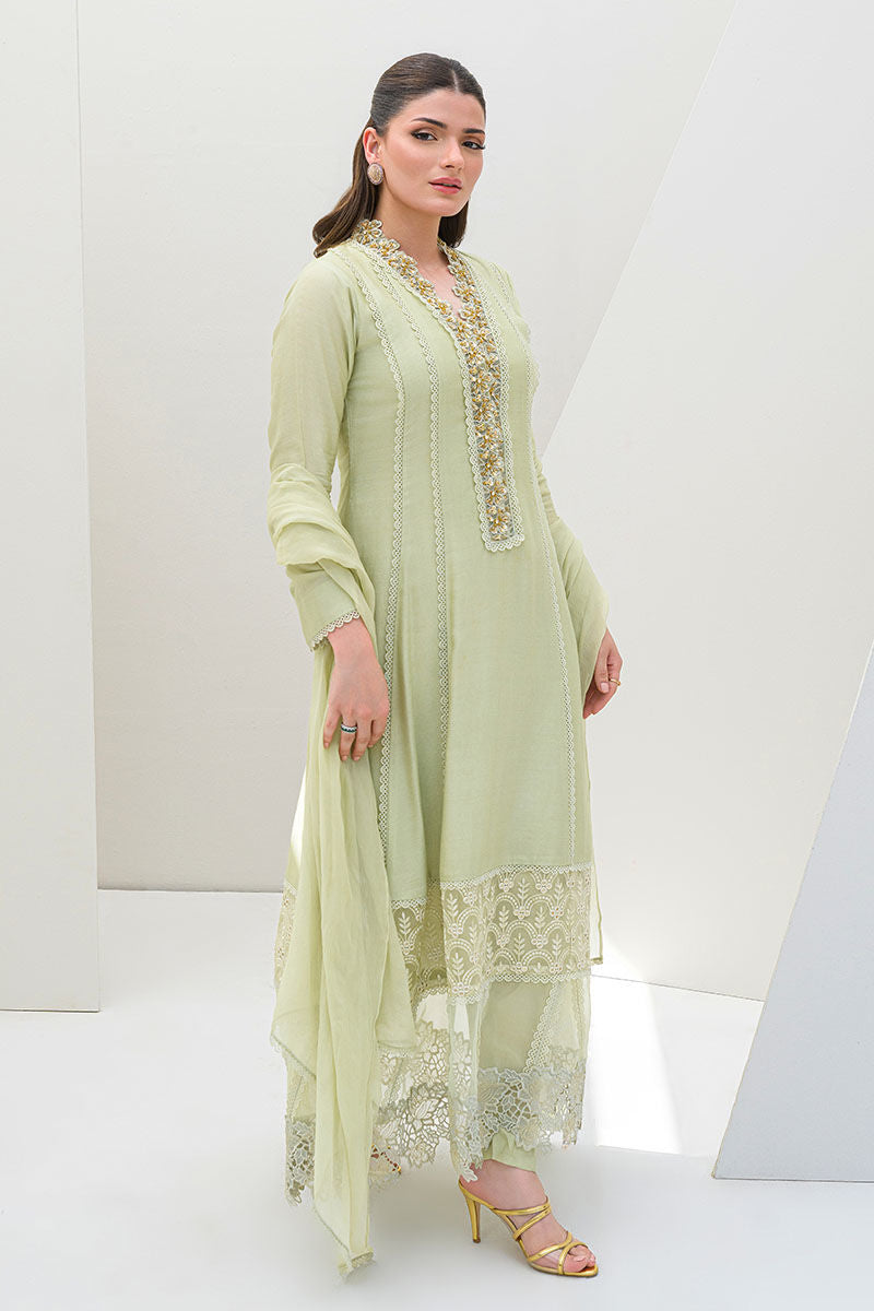Fatima Khan | Serene Eid Luxe Pret | Honeydew Hue - Official Fatima Khan stockist in UK - Sakeena London
