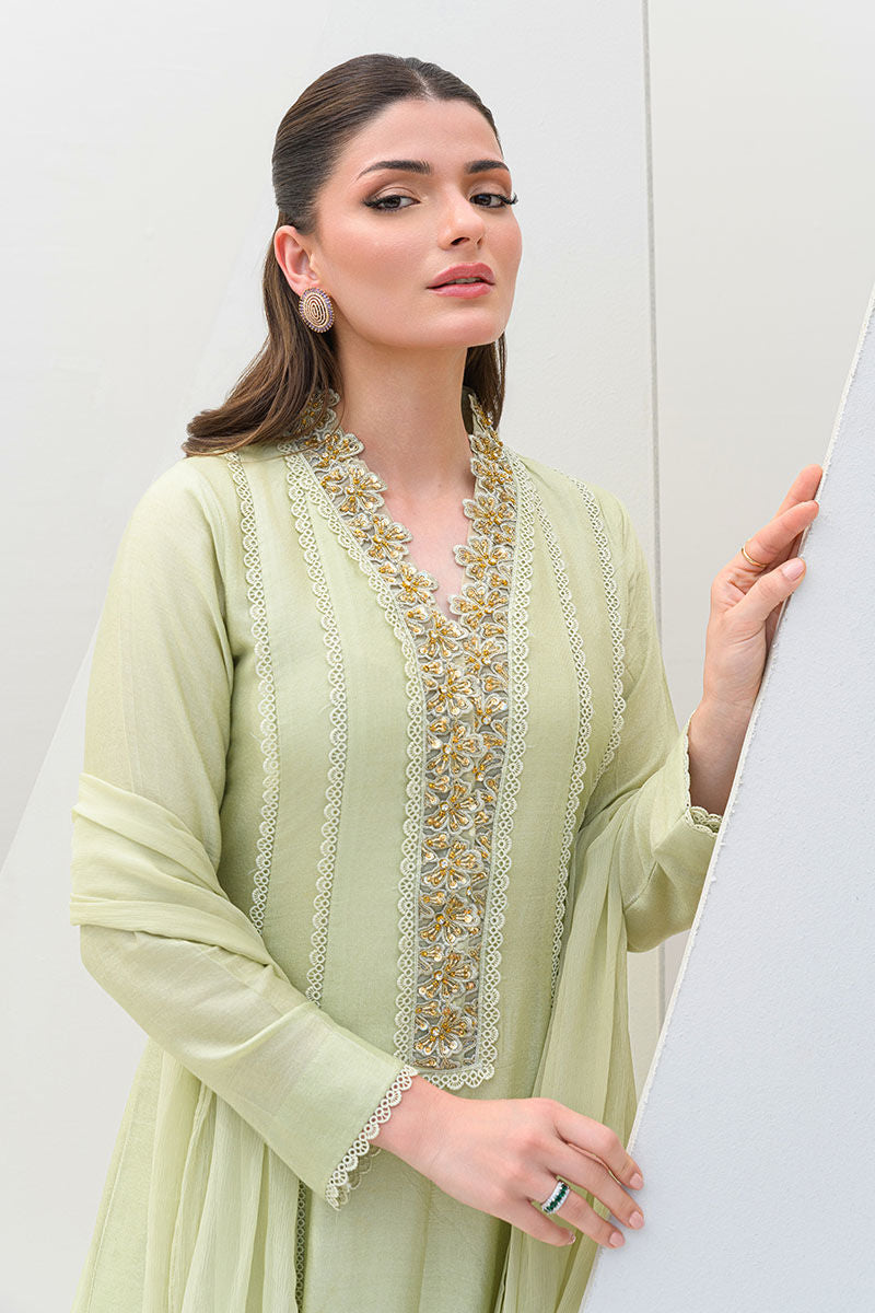 Fatima Khan | Serene Eid Luxe Pret | Honeydew Hue - Official Fatima Khan stockist in UK - Sakeena London