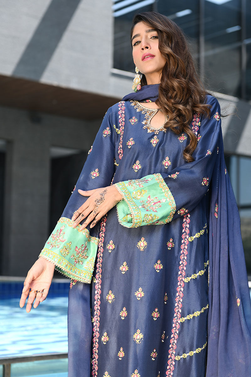 Ansab Jahangir | Luxury Silk Pret | BLUE SAPPHIRE - Official Ansab Jahangir stockist in UK - Sakeena London