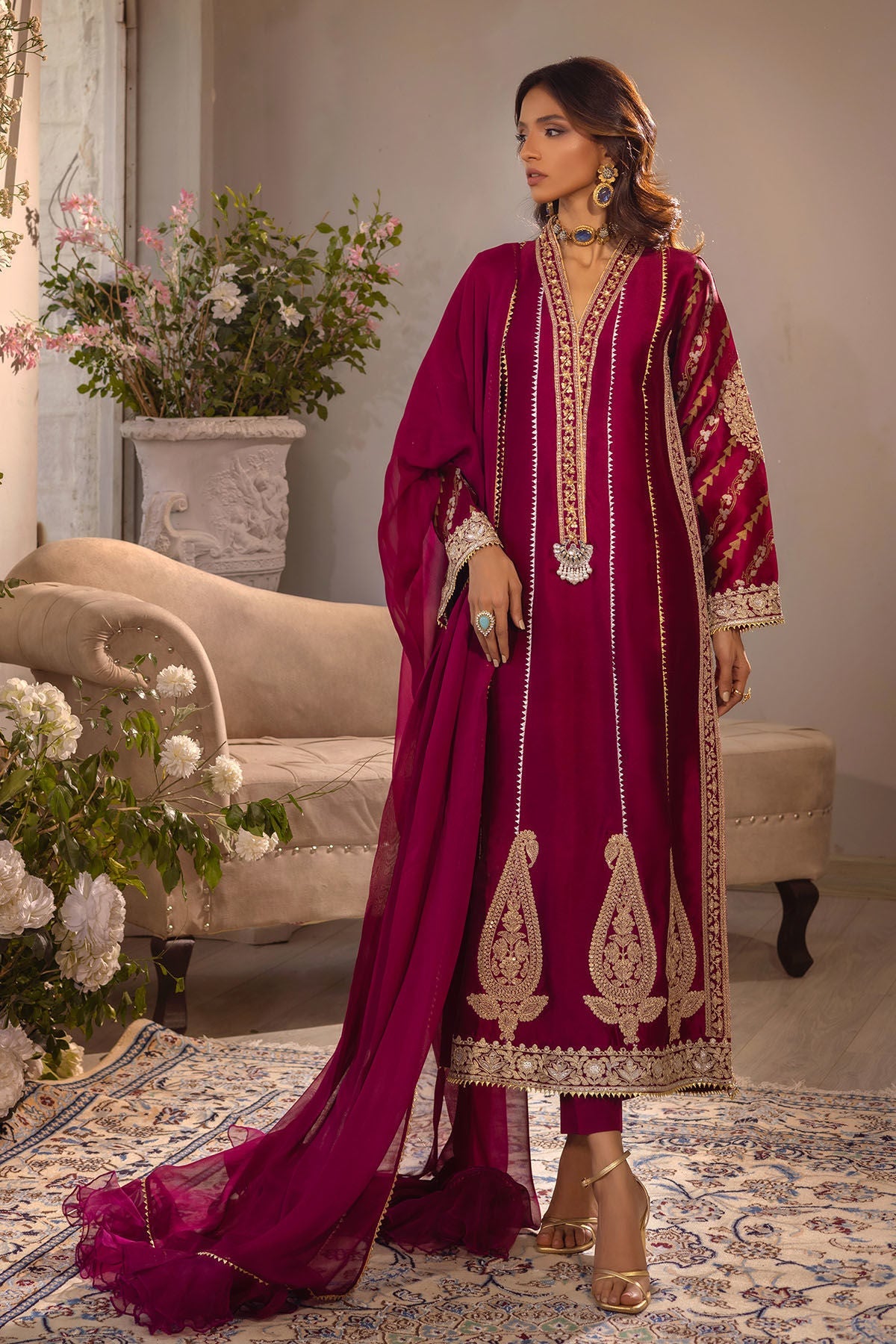 Annus Abrar | Designer Picks 24 | VISAAL CRANBERRY-SHIRT AND DUPATTA - Official Annus Abrar stockist in UK - Sakeena London