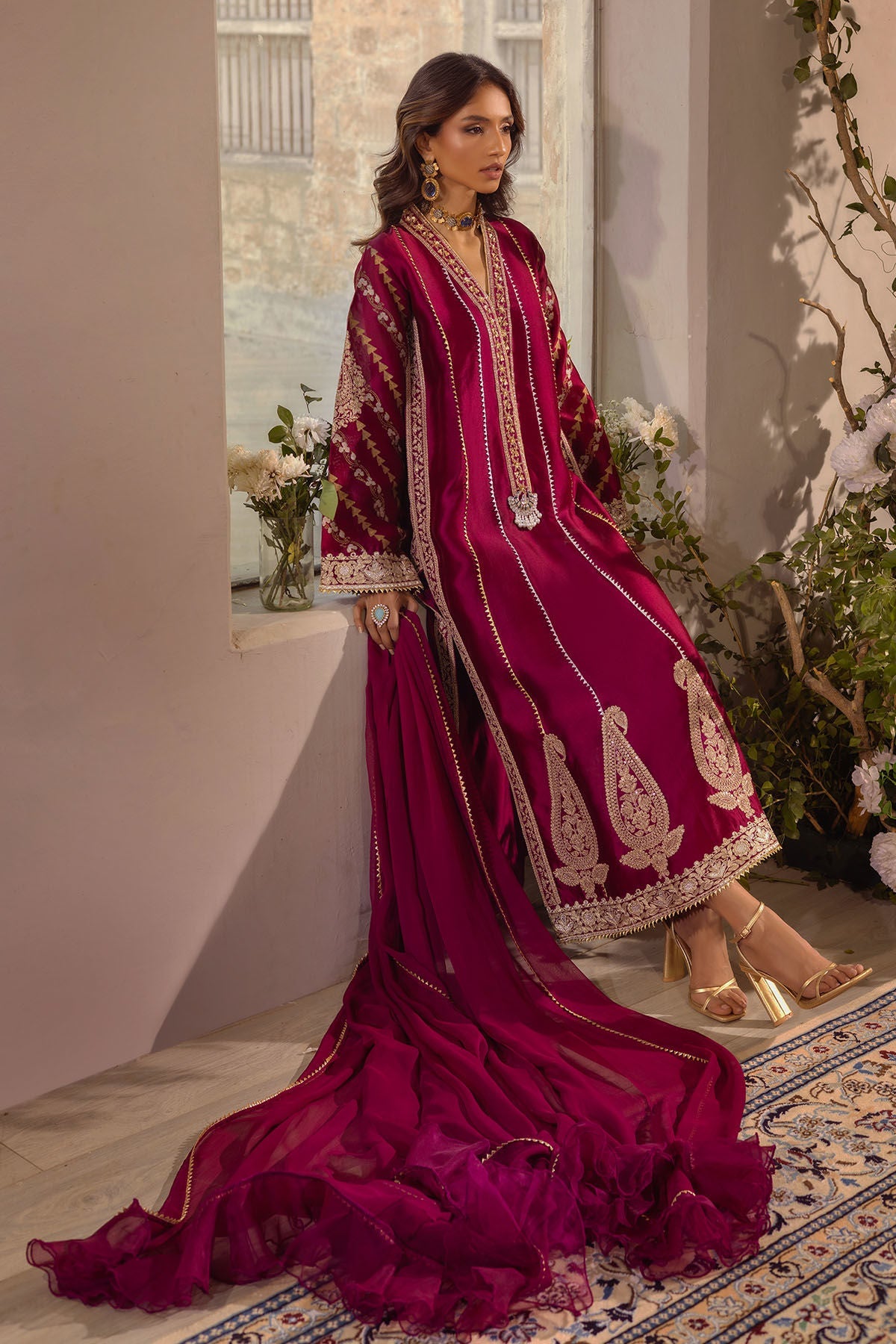 Annus Abrar | Designer Picks 24 | VISAAL CRANBERRY-SHIRT AND DUPATTA - Official Annus Abrar stockist in UK - Sakeena London