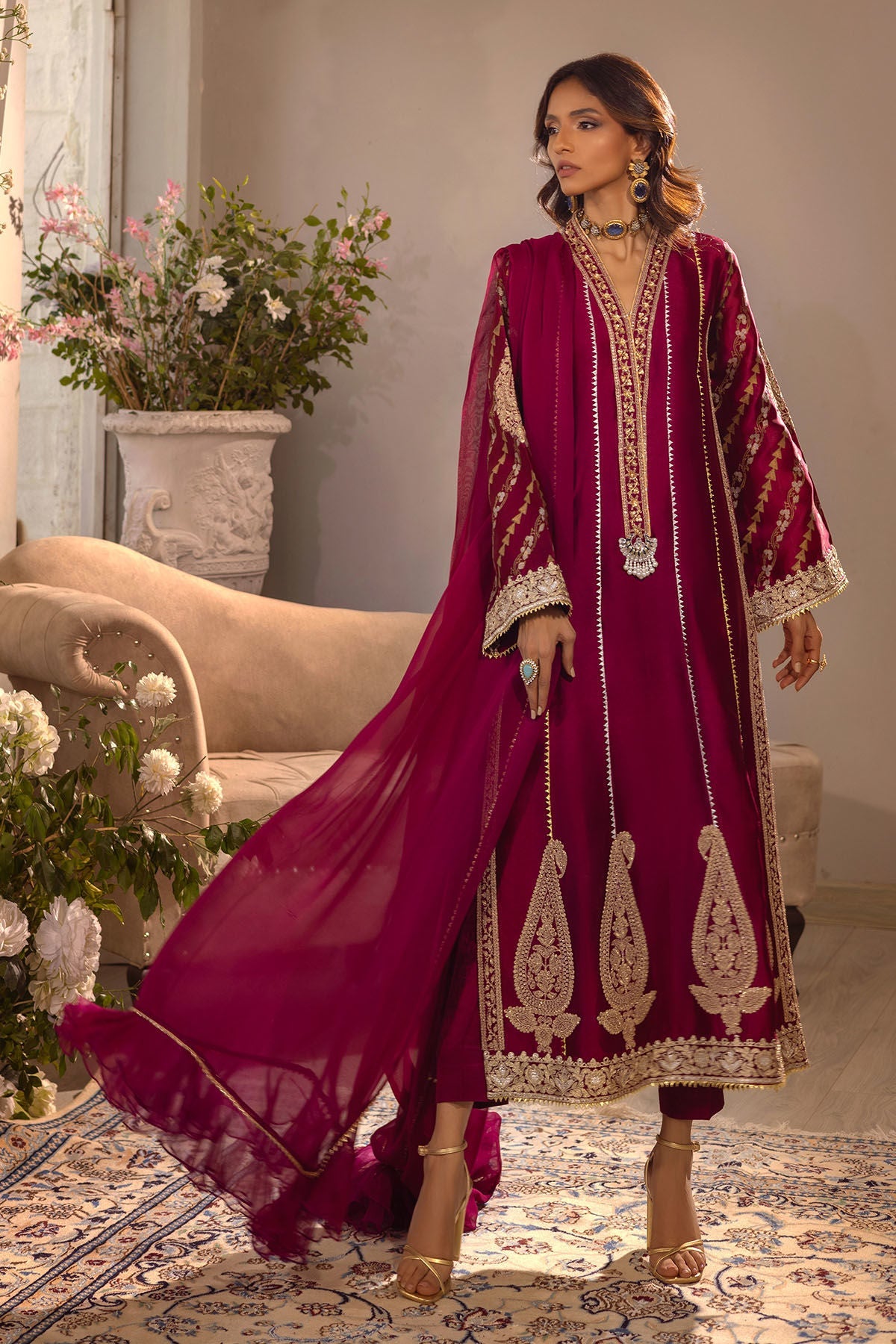 Annus Abrar | Designer Picks 24 | VISAAL CRANBERRY-SHIRT AND DUPATTA - Official Annus Abrar stockist in UK - Sakeena London