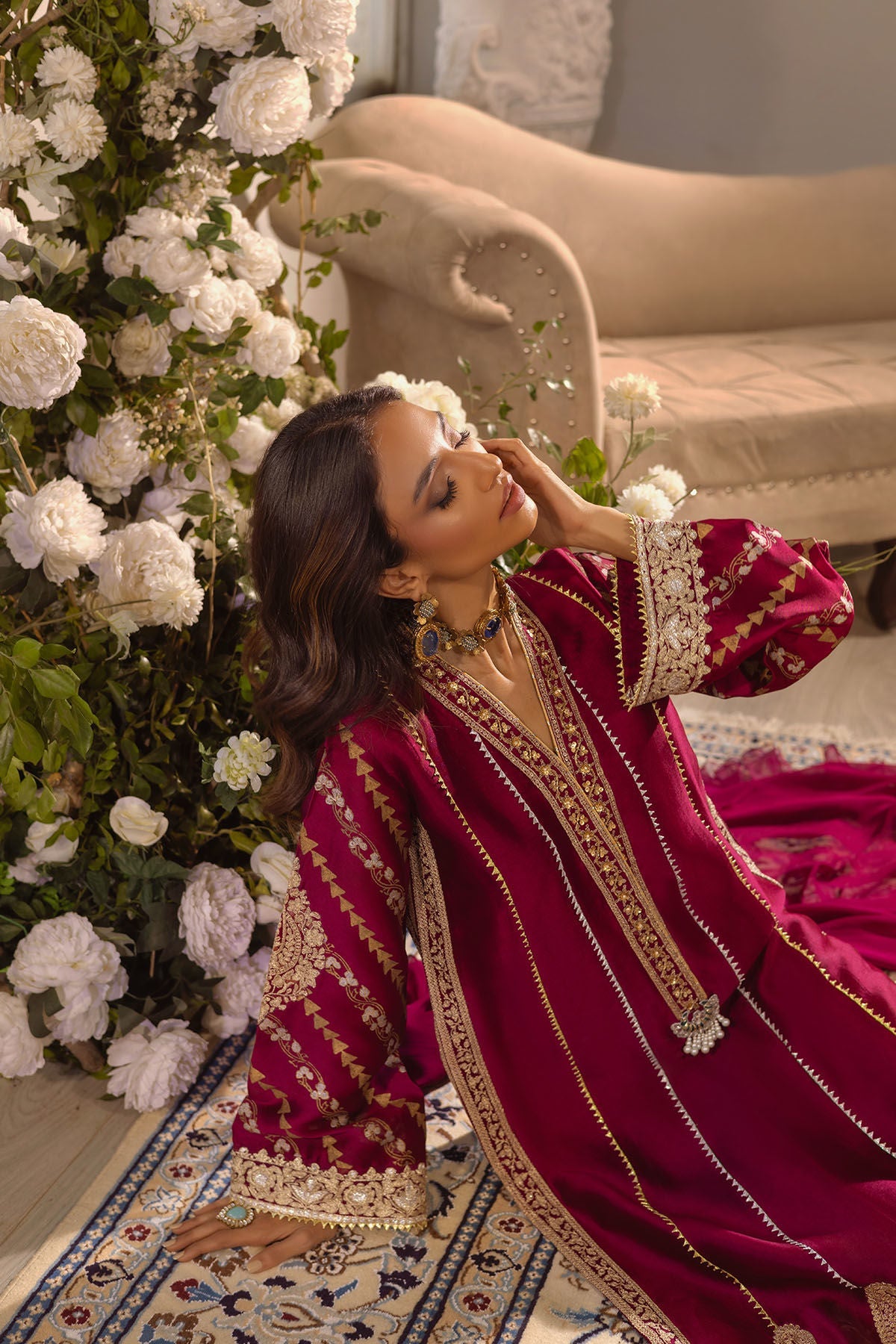 Annus Abrar | Designer Picks 24 | VISAAL CRANBERRY-SHIRT AND DUPATTA - Official Annus Abrar stockist in UK - Sakeena London