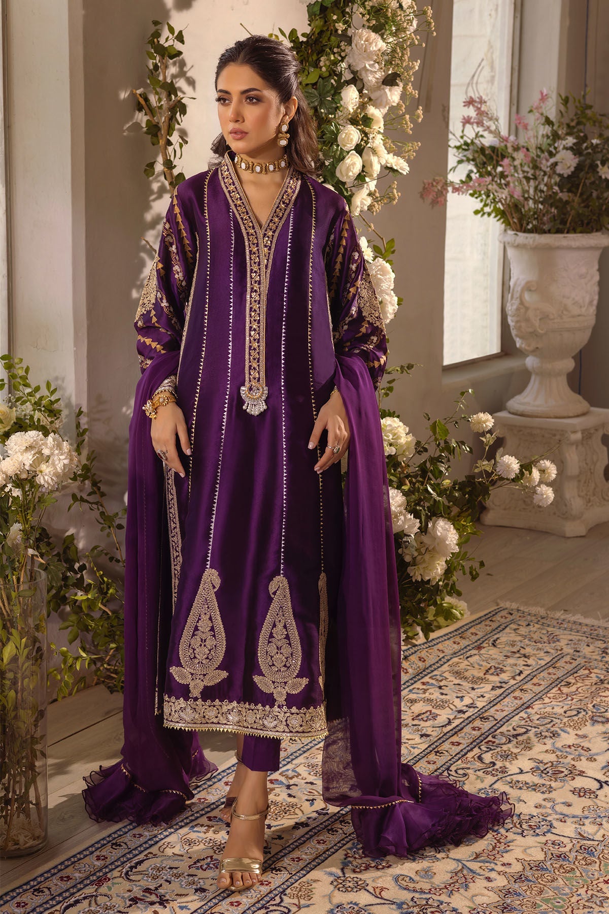 Annus Abrar | Designer Picks 24 | VISAAL AUBERGINE - SHIRT AND DUPATTA - Official Annus Abrar stockist in UK - Sakeena London