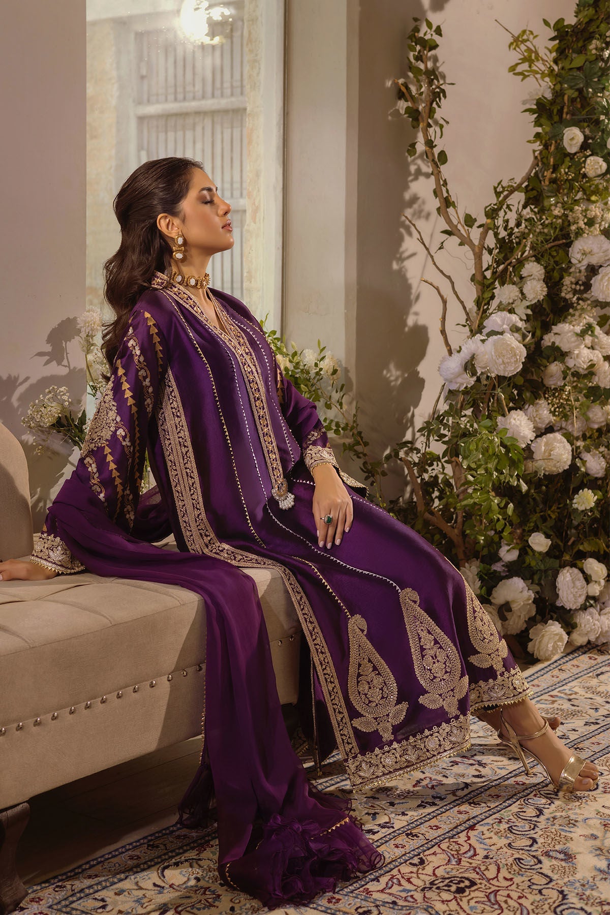 Annus Abrar | Designer Picks 24 | VISAAL AUBERGINE - SHIRT AND DUPATTA - Official Annus Abrar stockist in UK - Sakeena London