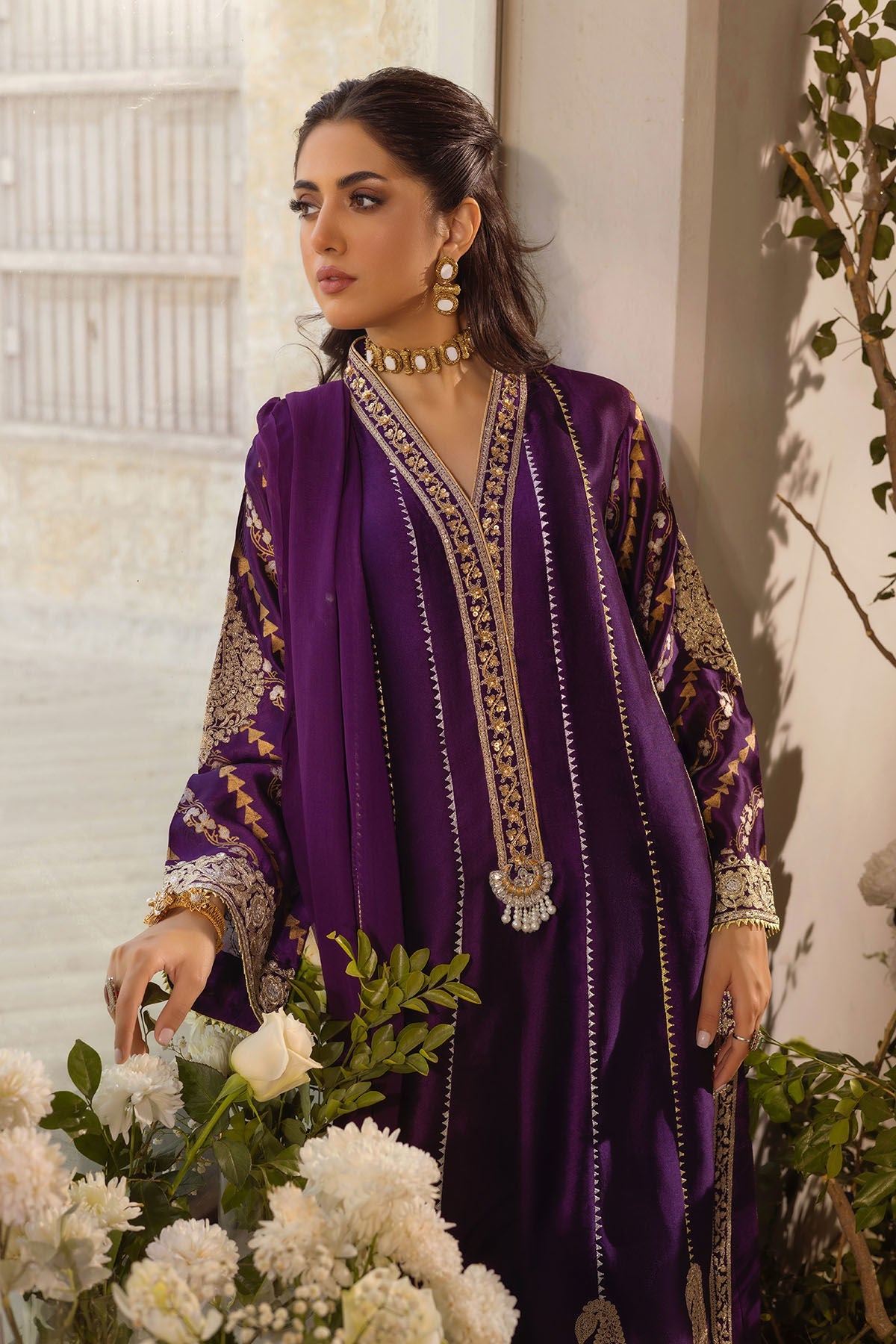 Annus Abrar | Designer Picks 24 | VISAAL AUBERGINE - SHIRT AND DUPATTA - Official Annus Abrar stockist in UK - Sakeena London