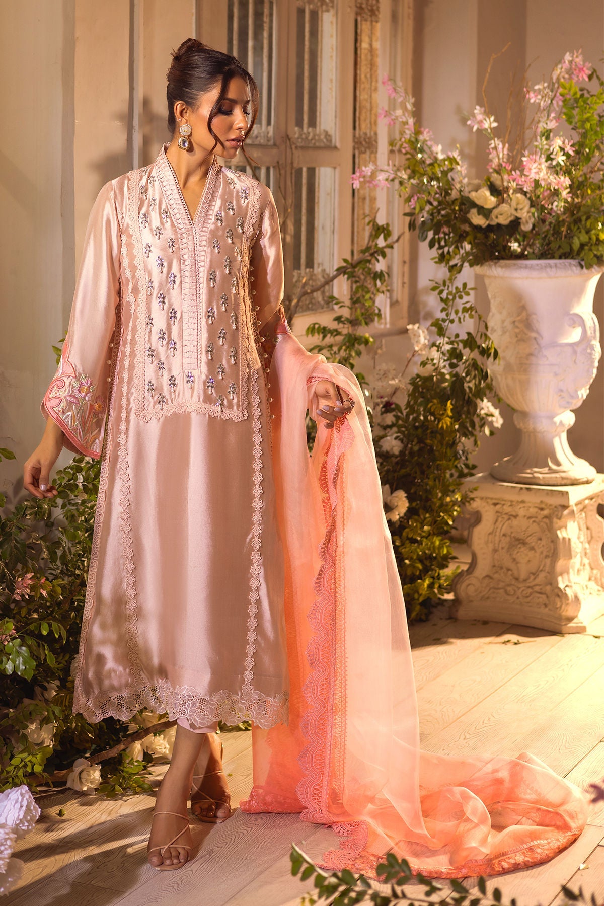 Annus Abrar | Designer Picks 24 | MAMIA PEACH - SHIRT AND PANTS - Official Annus Abrar stockist in UK - Sakeena London