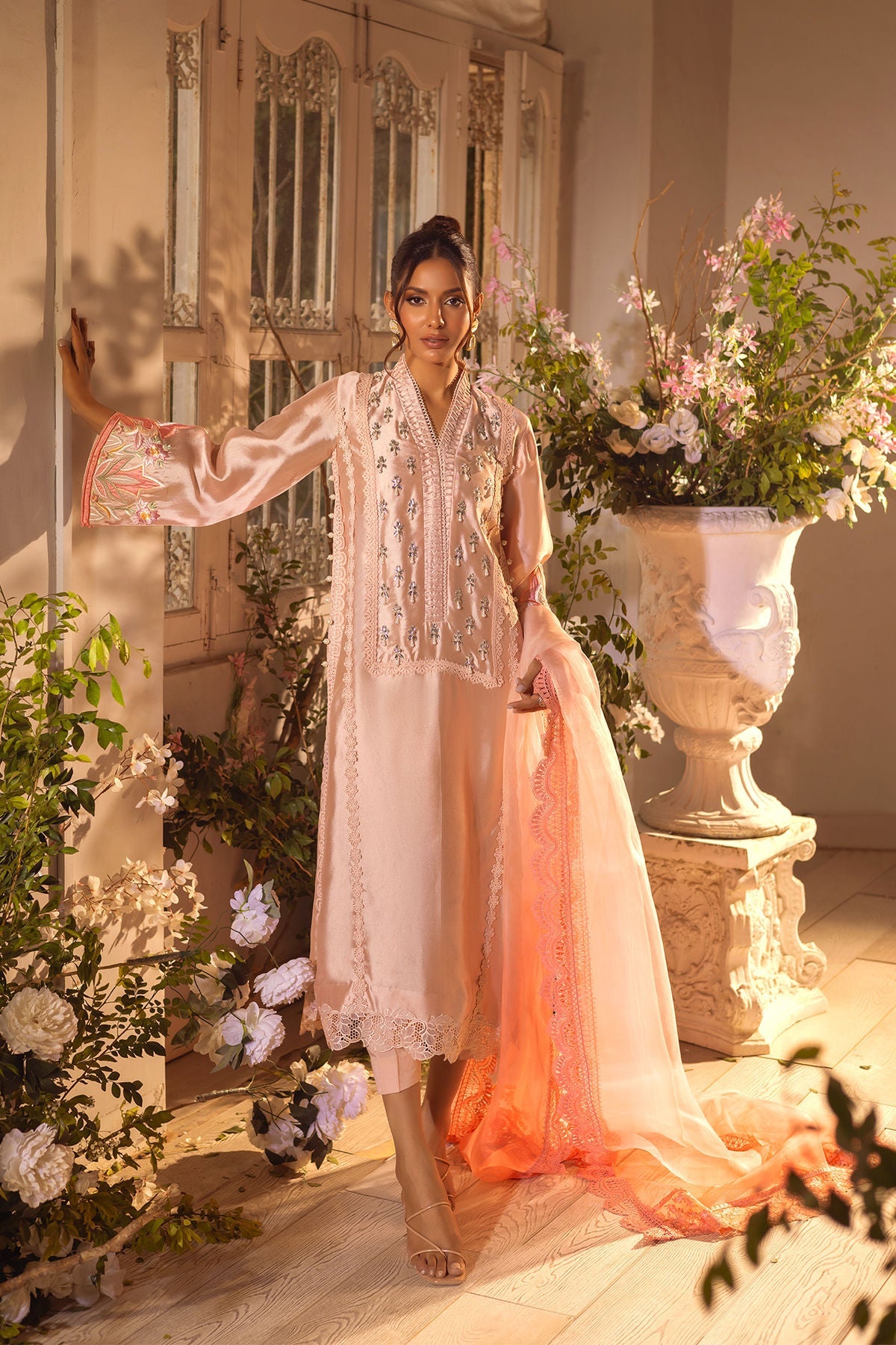Annus Abrar | Designer Picks 24 | MAMIA PEACH - SHIRT AND PANTS - Official Annus Abrar stockist in UK - Sakeena London