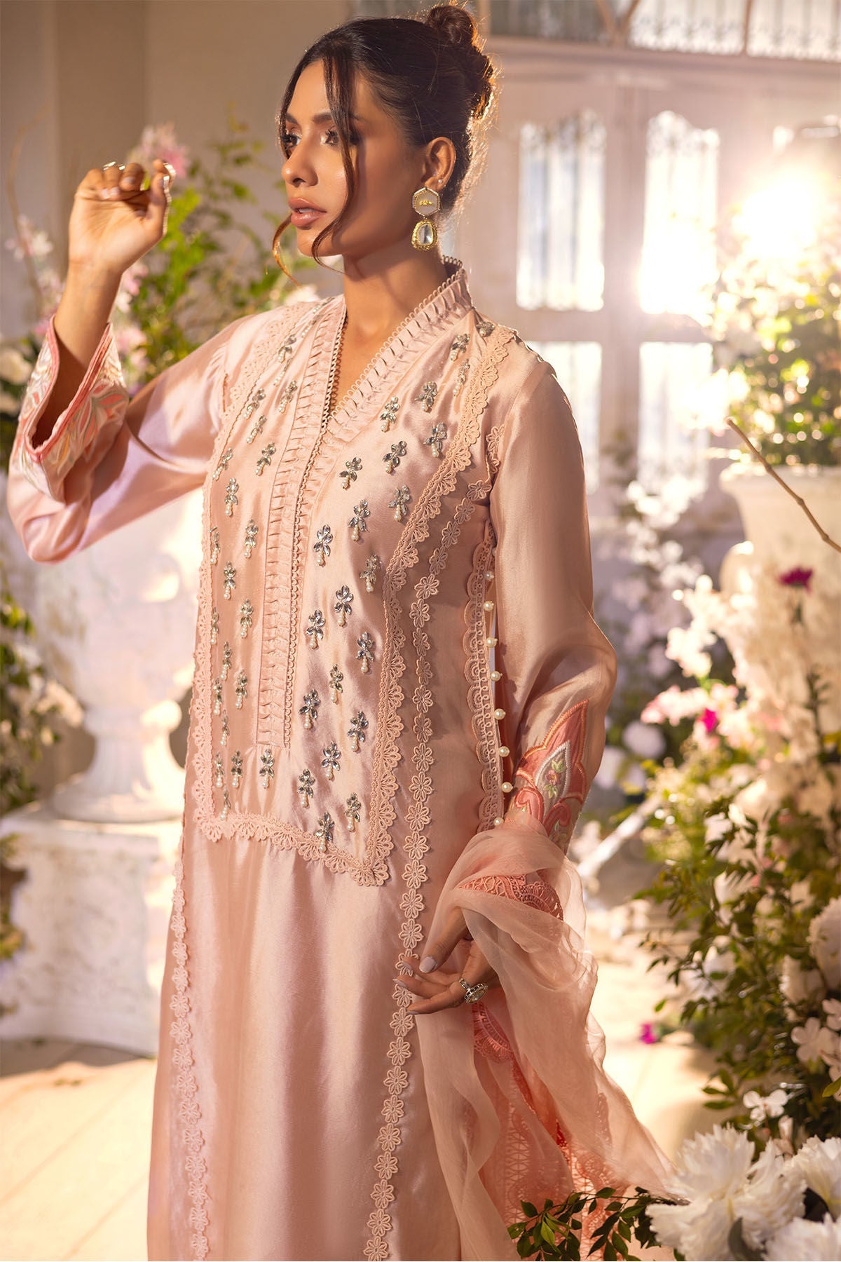 Annus Abrar | Designer Picks 24 | MAMIA PEACH - SHIRT AND PANTS - Official Annus Abrar stockist in UK - Sakeena London