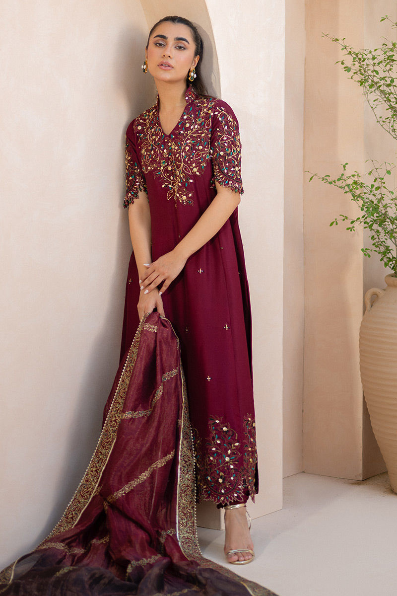 Ansab Jahangir | Luxury Silk Pret | CRIMSON - Official Ansab Jahangir stockist in UK - Sakeena London
